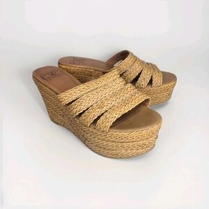 Lucky Brand Havana Platform Wedge Natural‎ Woven Sandals Shoes Size 10